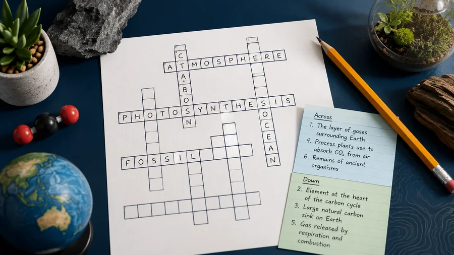 Science crossword with Earth systems and carbon cycle vocabulary