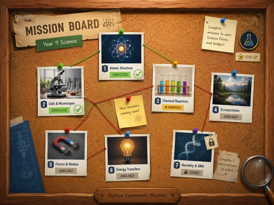 Environmental mission board with maps, evidence and field investigation cards